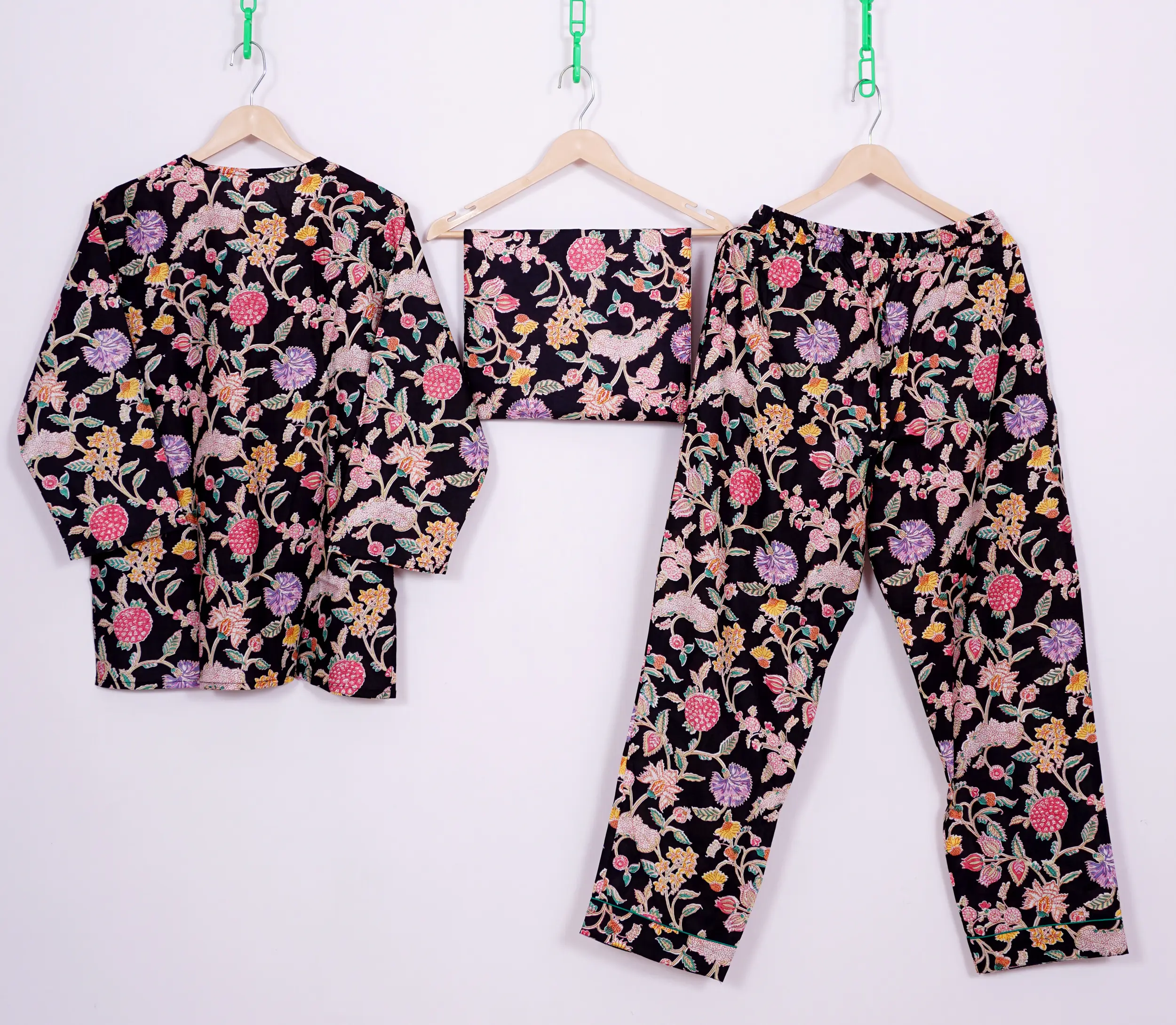 Women wearing soft cotton V-neck night suit with pyjama set