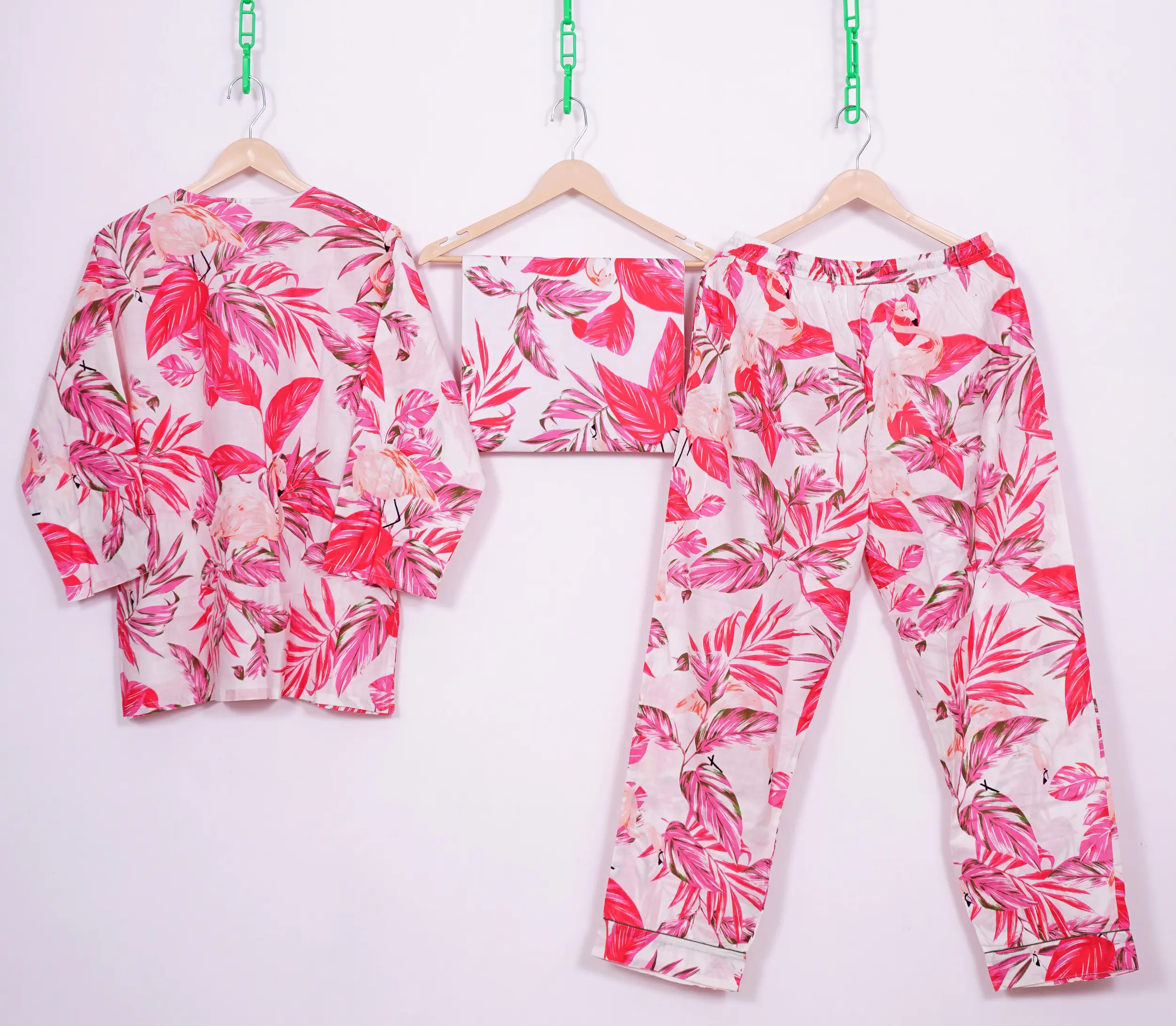 Pure cotton V-neck night suit top and pajama set