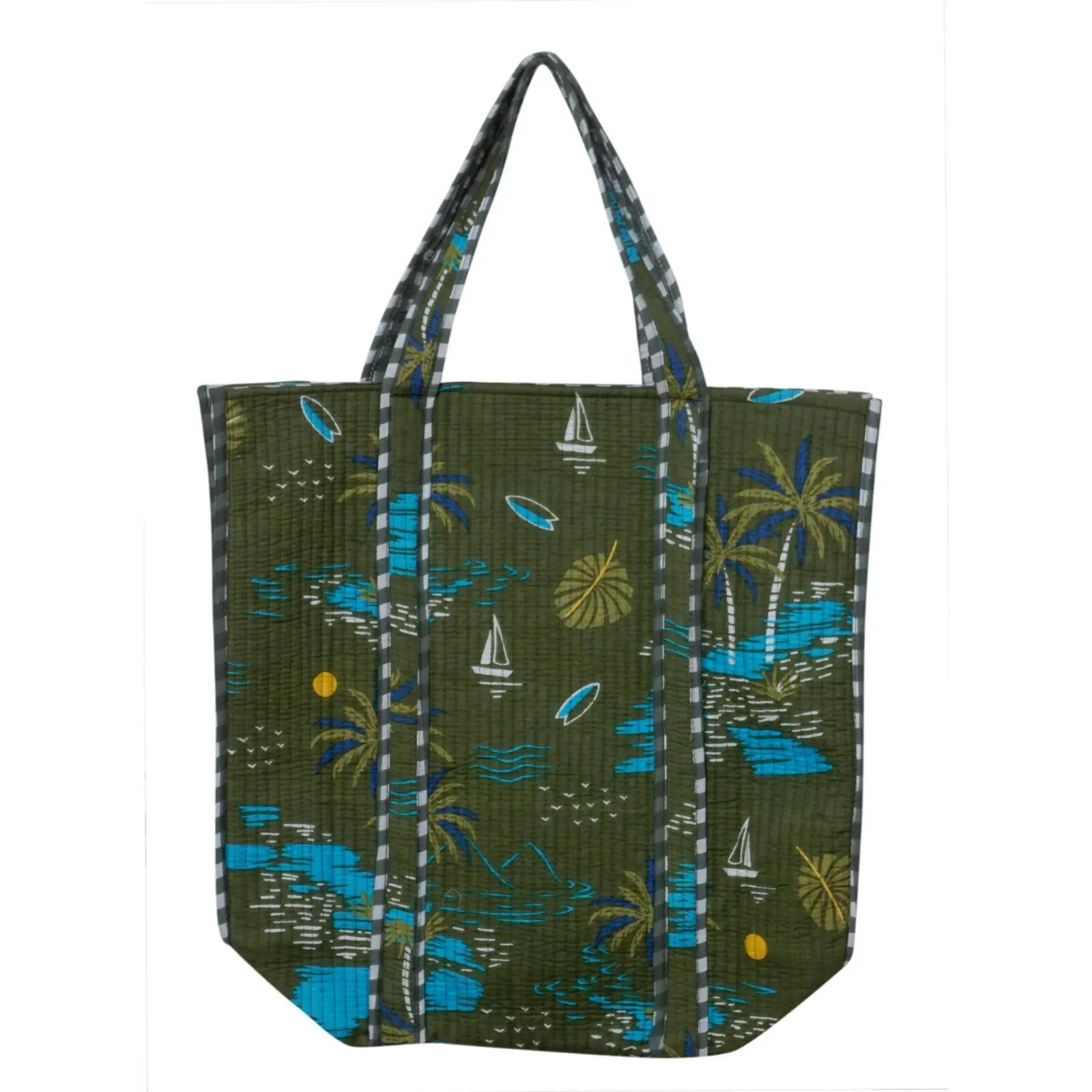 Boho Block Print Cotton Tote Bag