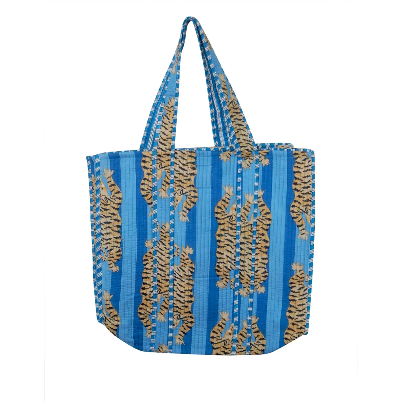 Block Print Quilted Cotton Tote Bag for Women