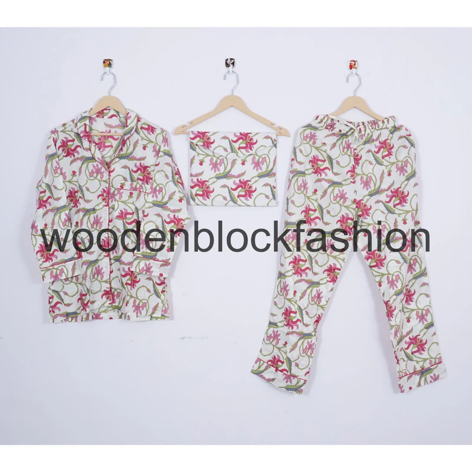 Multi Floral Cotton Pajama Set, Handmade Women's Loungewear Pjs