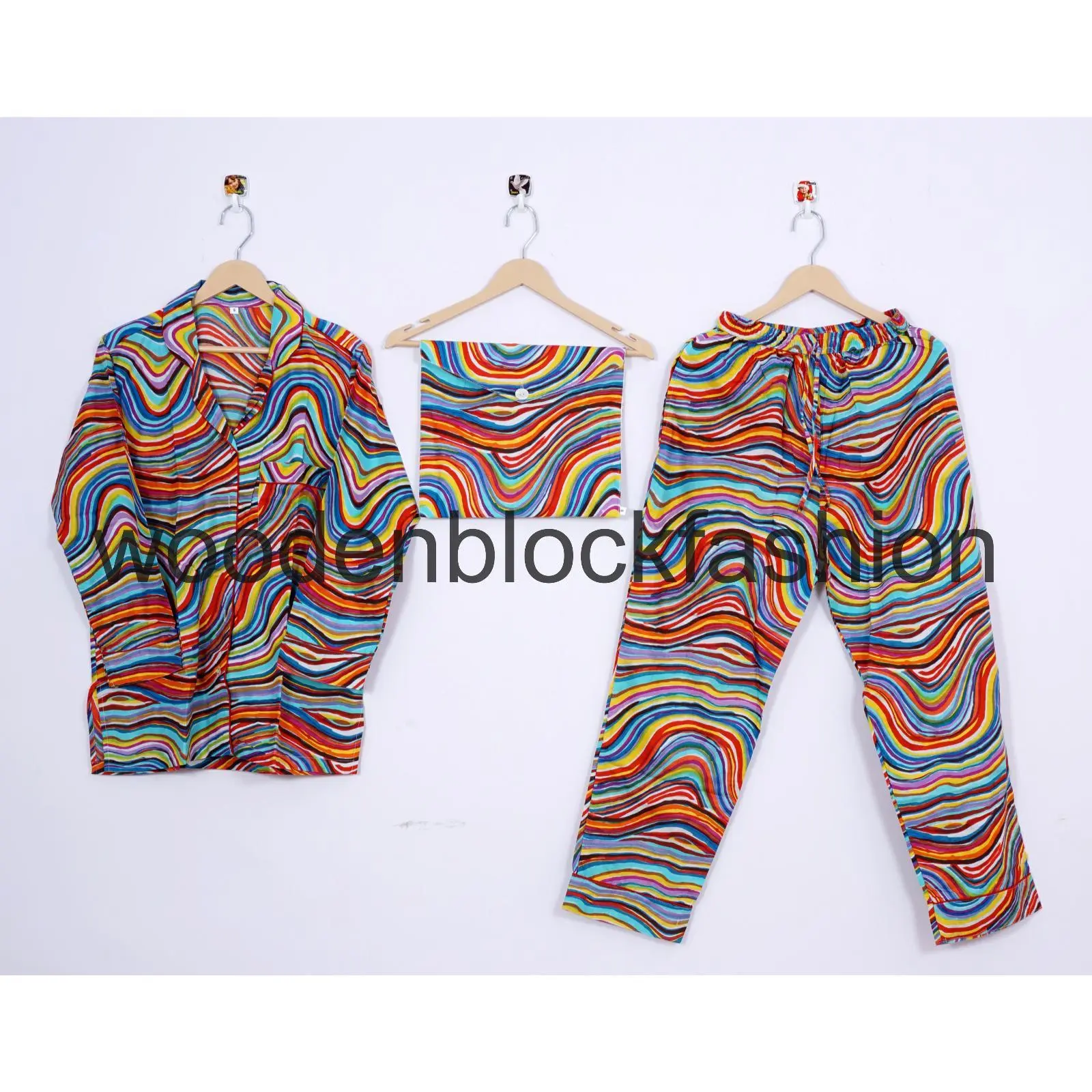 Indian Handmade Cotton Pajama Set, Bohemian Sleepwear Pyjama Suit