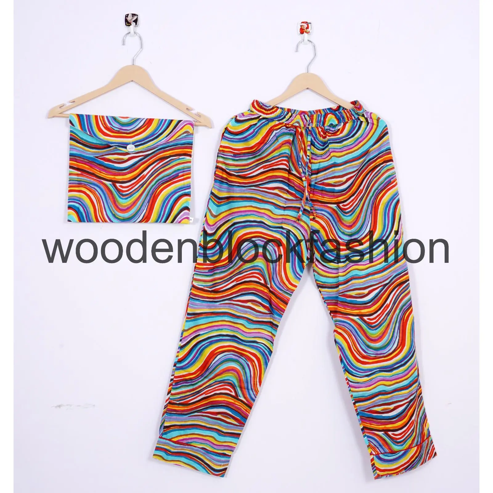 Indian Handmade Cotton Pajama Set, Bohemian Sleepwear Pyjama Suit