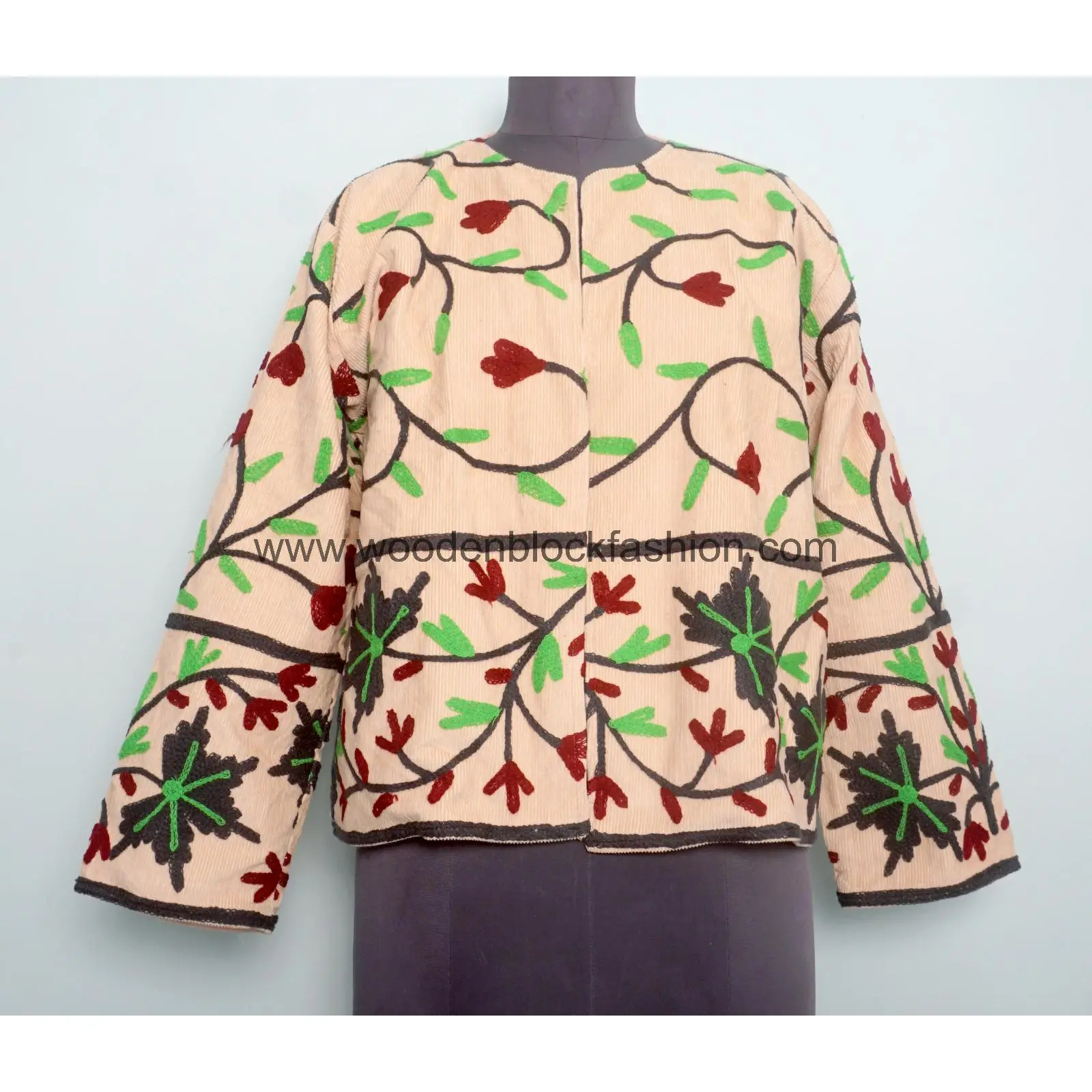 Indian Cotton Suzani Jacket, New Embroidery Cotrise Bomber Coat