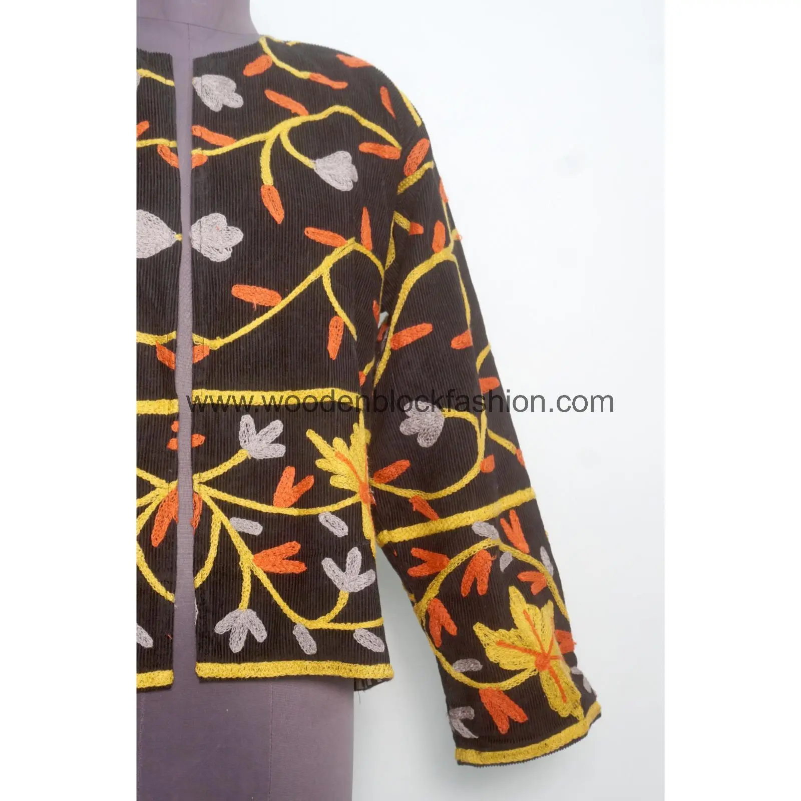 Handmade Embroidery Cotrise Bomber Coat, Indian Cotton Suzani Jacket