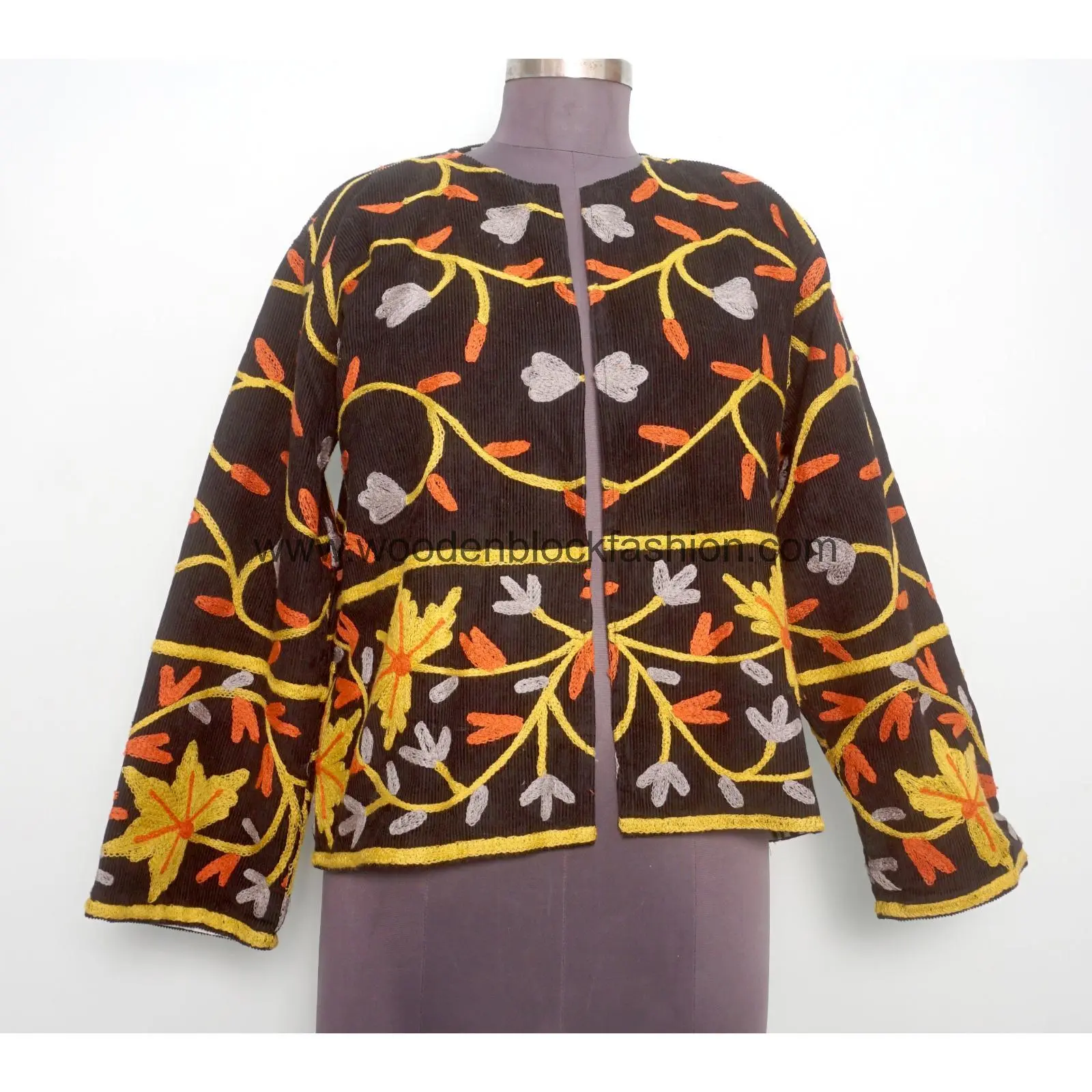 Handmade Embroidery Cotrise Bomber Coat, Indian Cotton Suzani Jacket