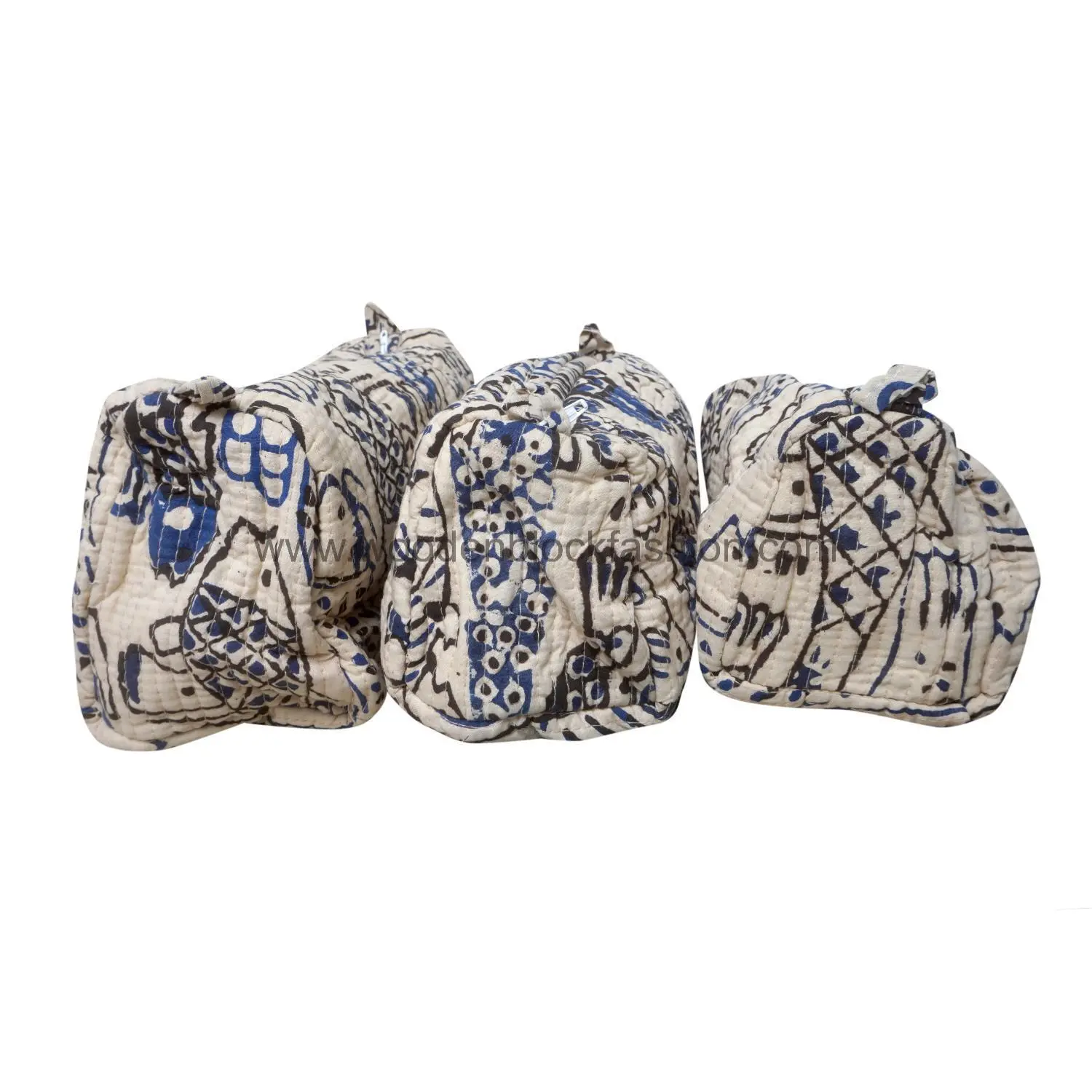 Quilted Block Print Cosmetic Storage Pouches | Waterproof Handmade Travel Set