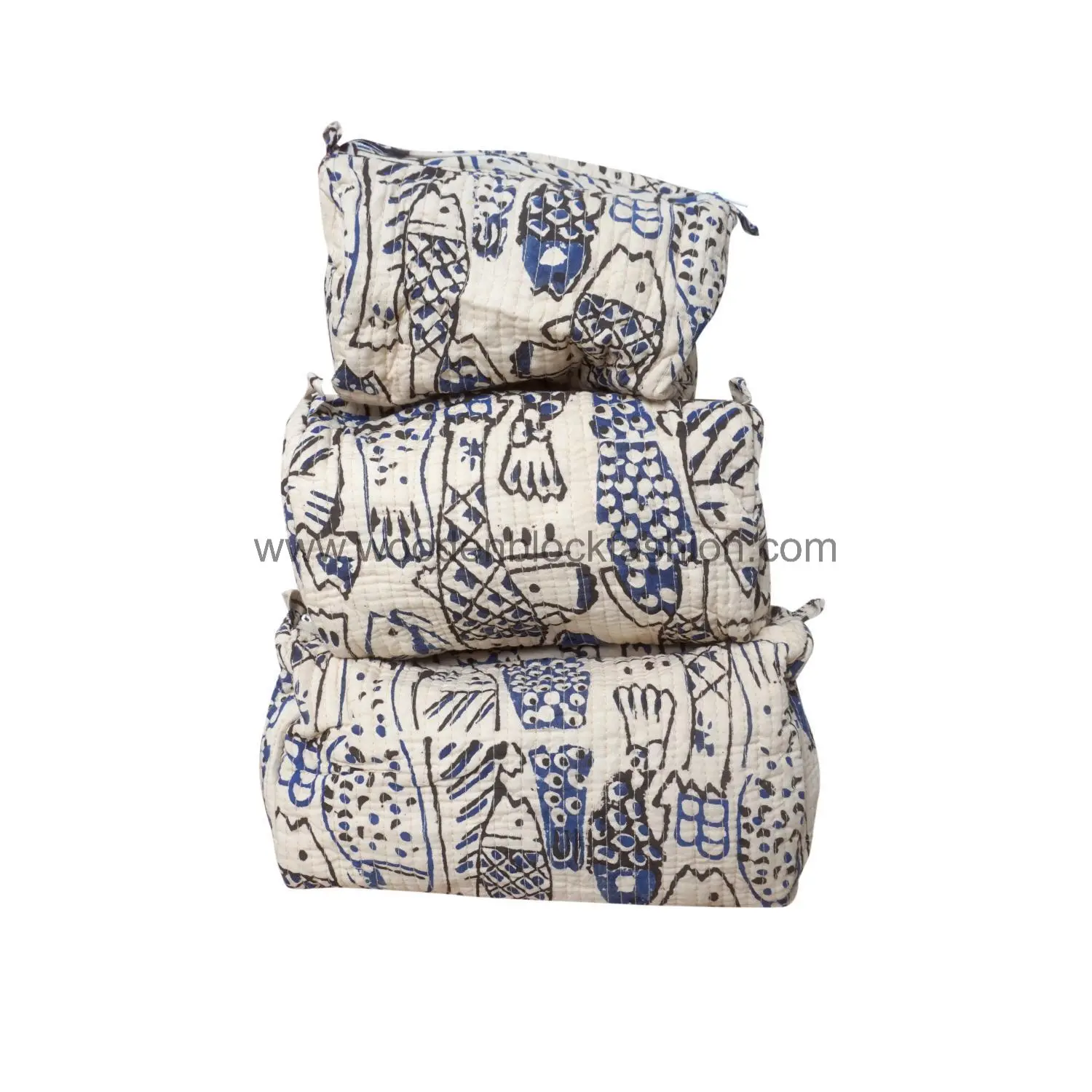 Quilted Block Print Cosmetic Storage Pouches | Waterproof Handmade Travel Set