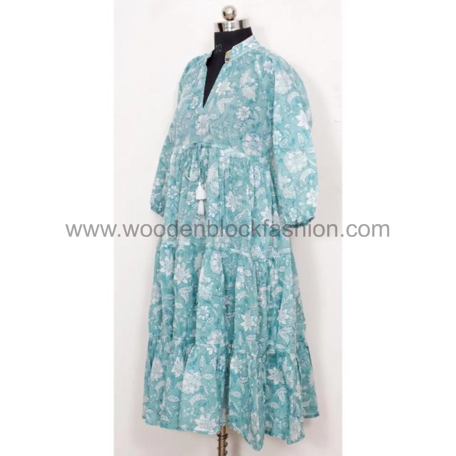 Elegant Floral Cotton Long Maxi Dress