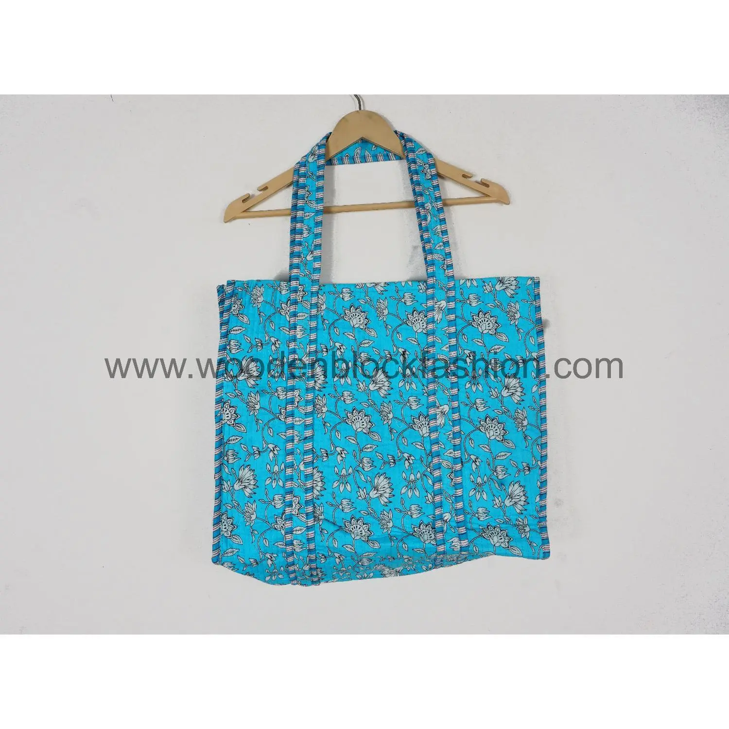 Women’s Handmade Quilted Cotton Tote Bag with Hand Block Print