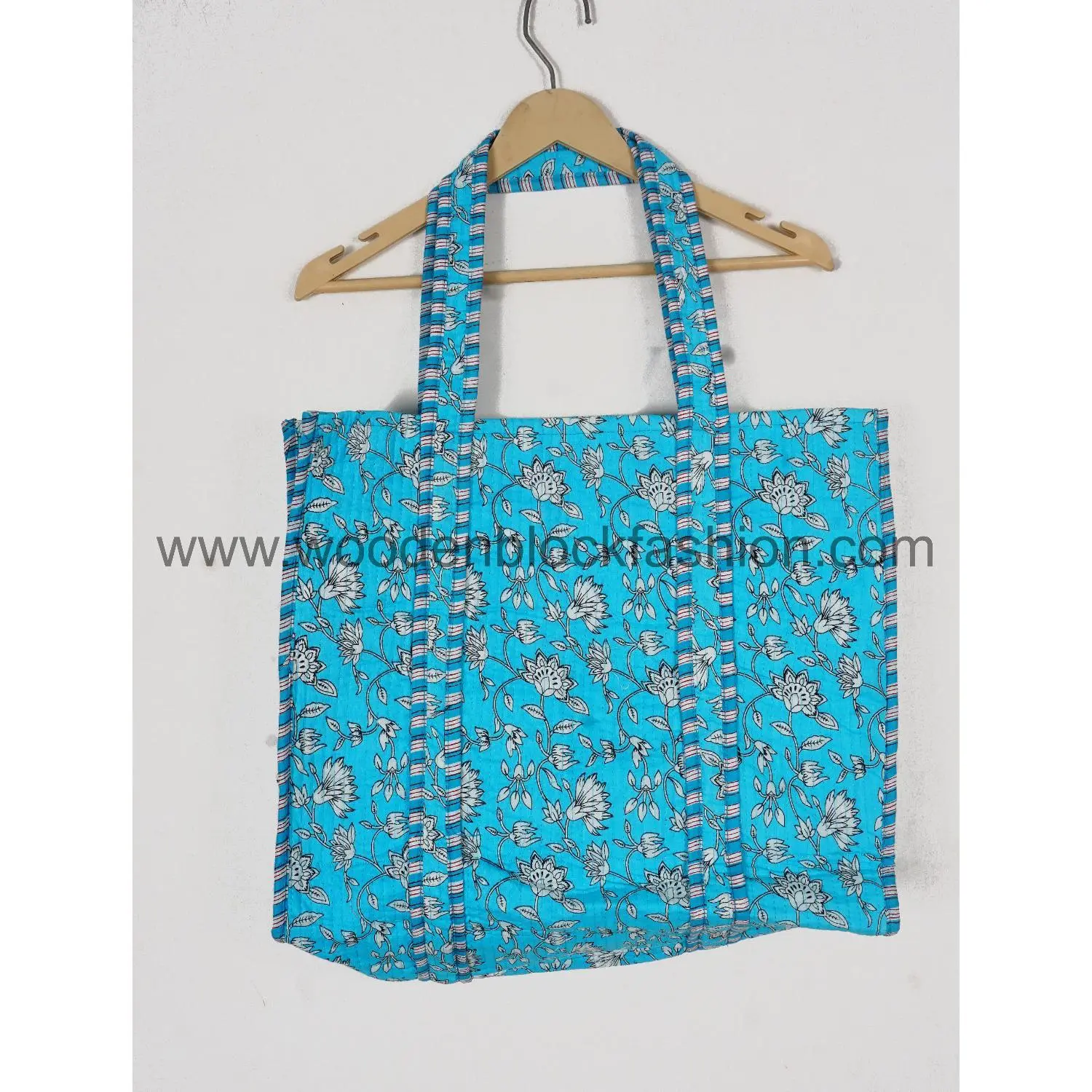 Women’s Handmade Quilted Cotton Tote Bag with Hand Block Print