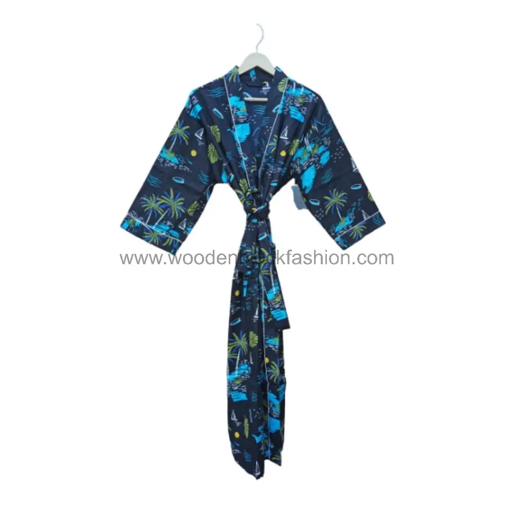 Indian Hand Block Printed Cotton Kimono Nightwear Robe