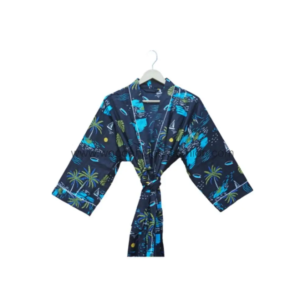 Indian Hand Block Printed Cotton Kimono Nightwear Robe