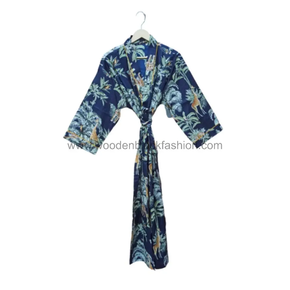 Sustainable Indian Cotton Hand Block Print Kimono Robe