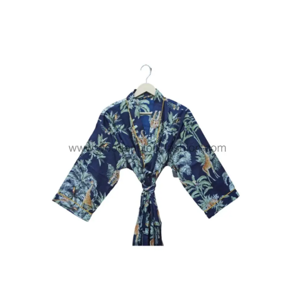 Sustainable Indian Cotton Hand Block Print Kimono Robe
