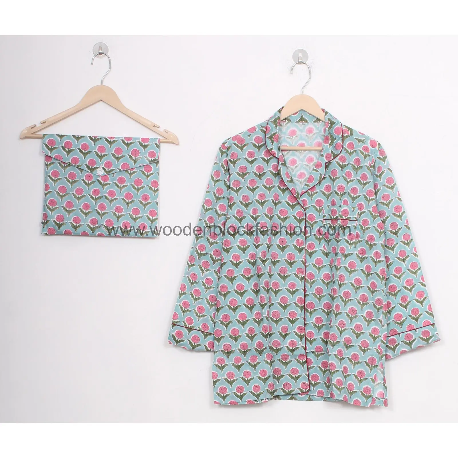 Women’s Floral Hand Block Print Cotton Pajama Set