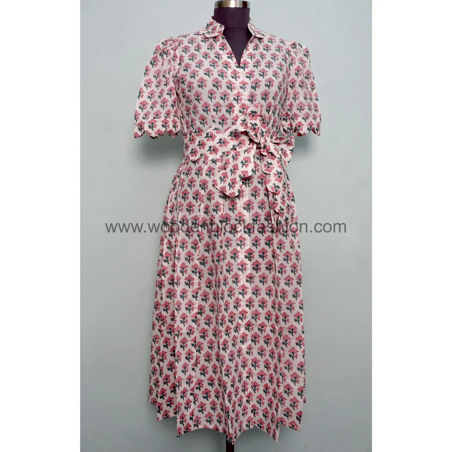 Kangura Floral V-Neck Pure Cotton Midi