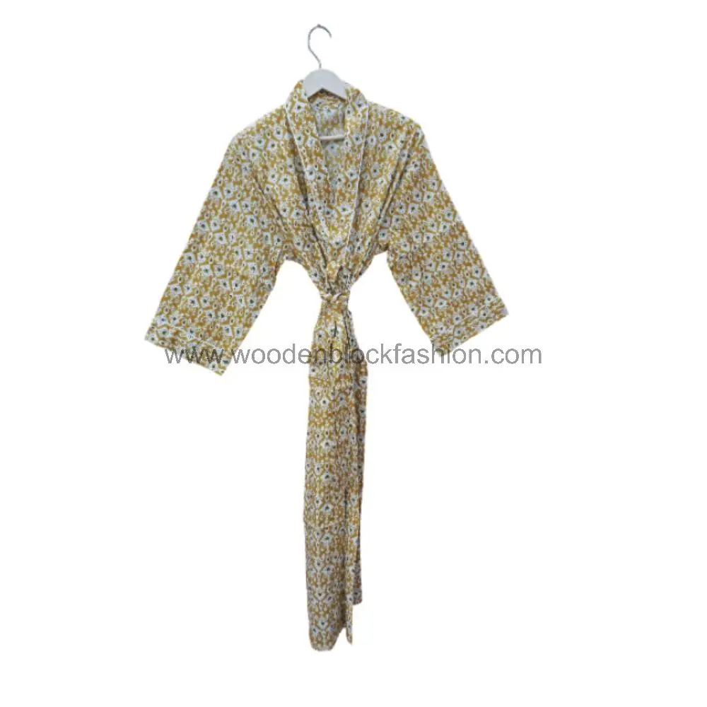 Cotton Kimono Bathrobe, Handmade Long Nightwear Robe for Women