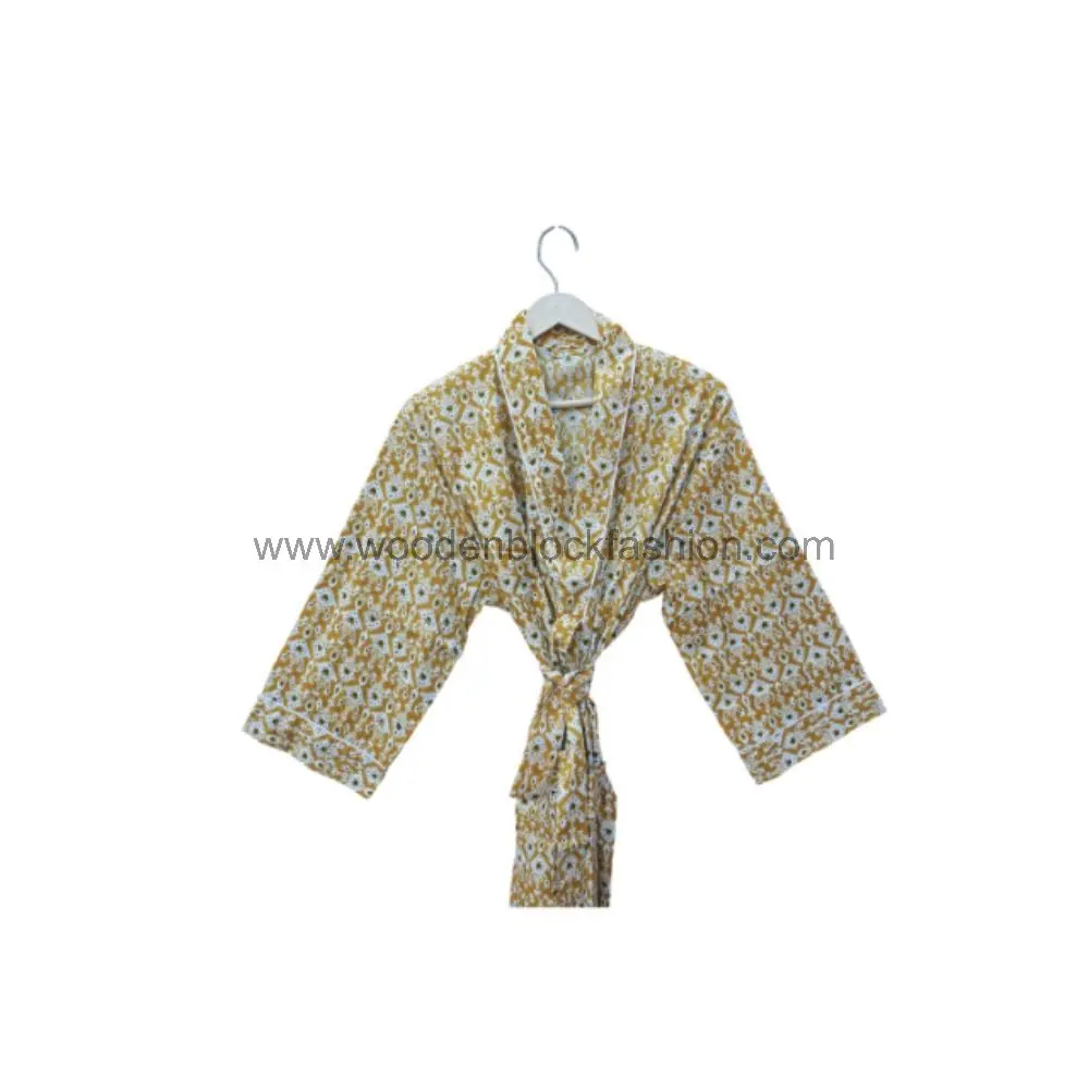 Cotton Kimono Bathrobe, Handmade Long Nightwear Robe for Women