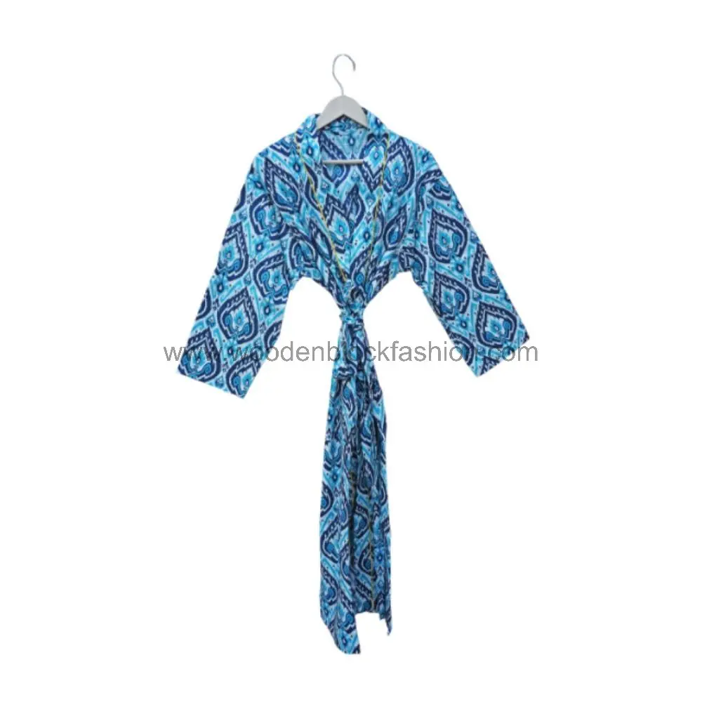 Hand Block Printed Cotton Lounge Wear, Floral Kimono Robe