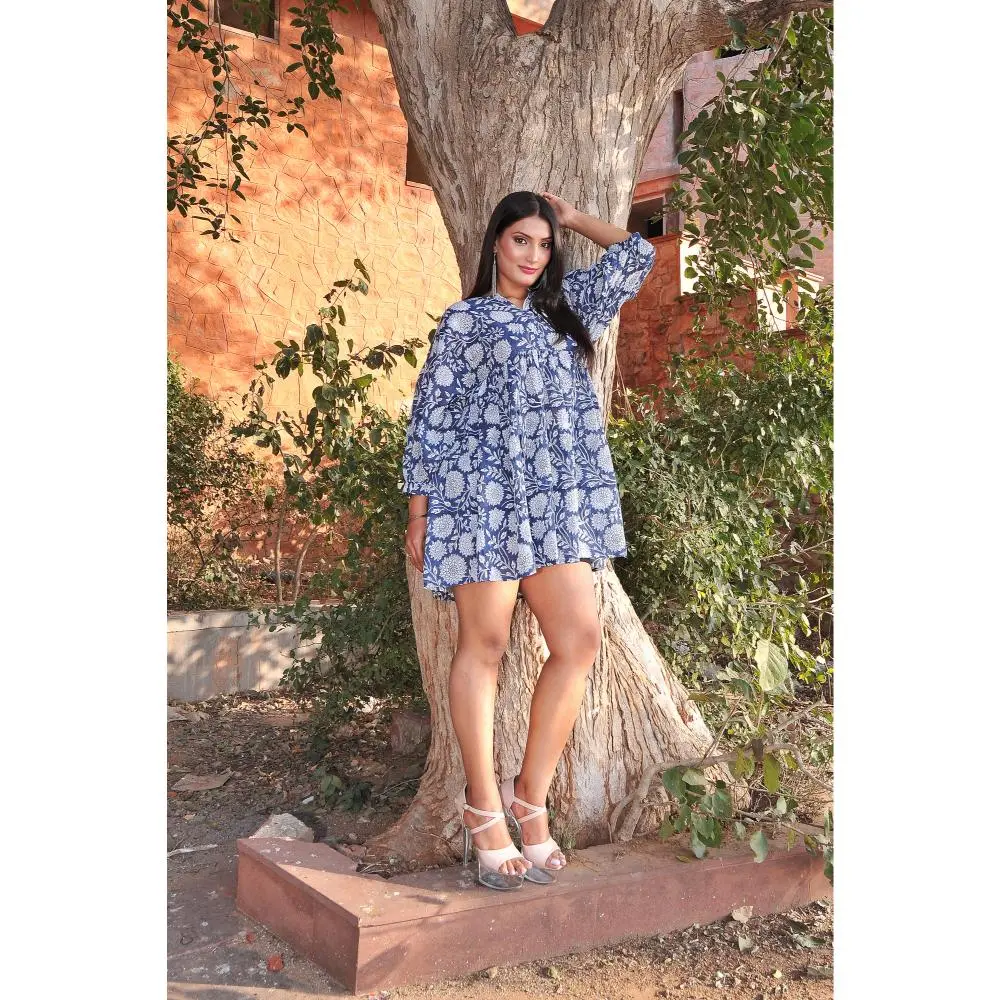 blue block print dress