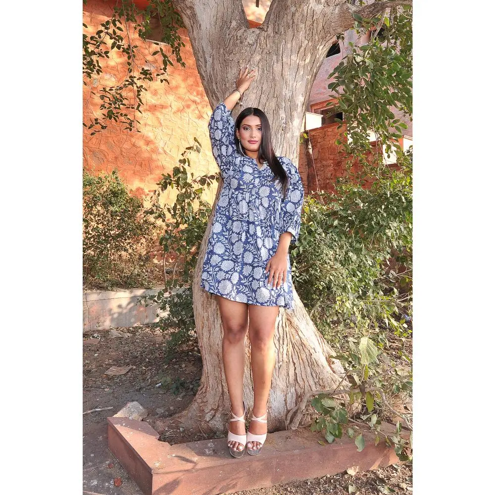 blue block print dress