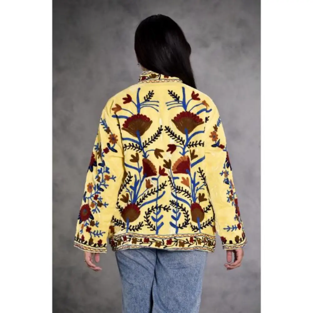 Velvet Suzani Jacket, Hand Embroidered Autumn Winter Short Jacket