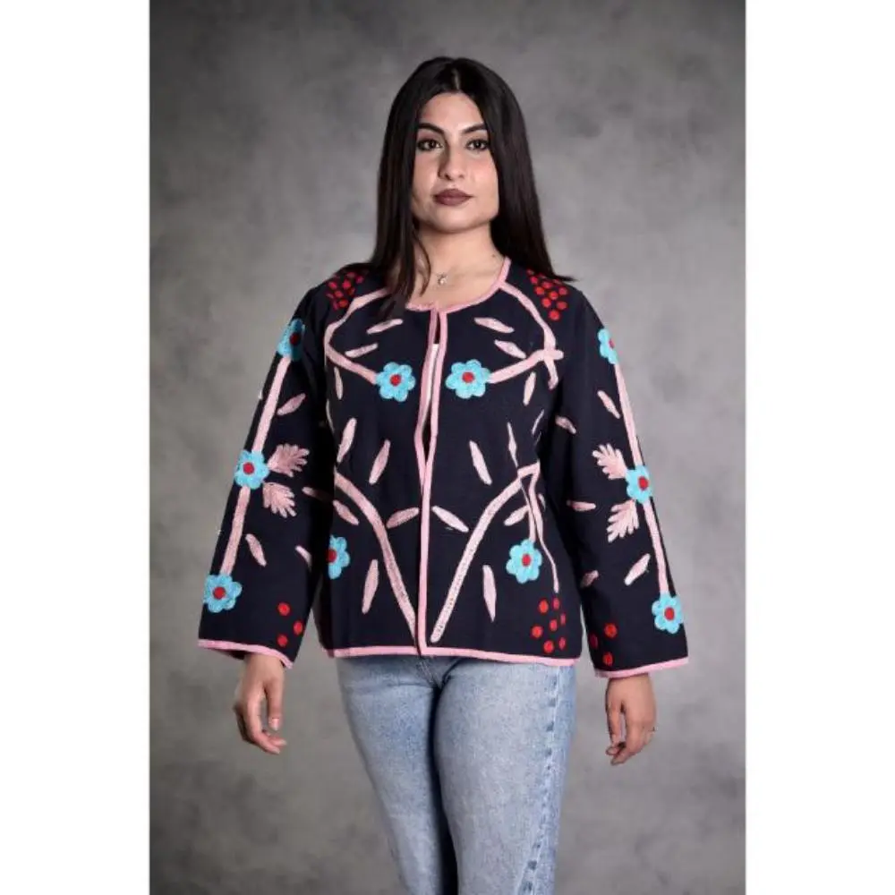 Suzani Embroidered Cotton Canvas Jacket, Boho Hippie Style