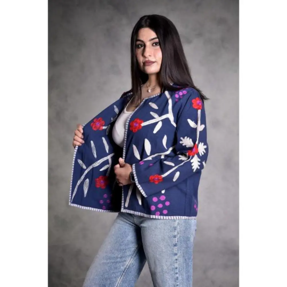 Suzani Embroidered Cotton Canvas Jacket, Boho Hippie Style