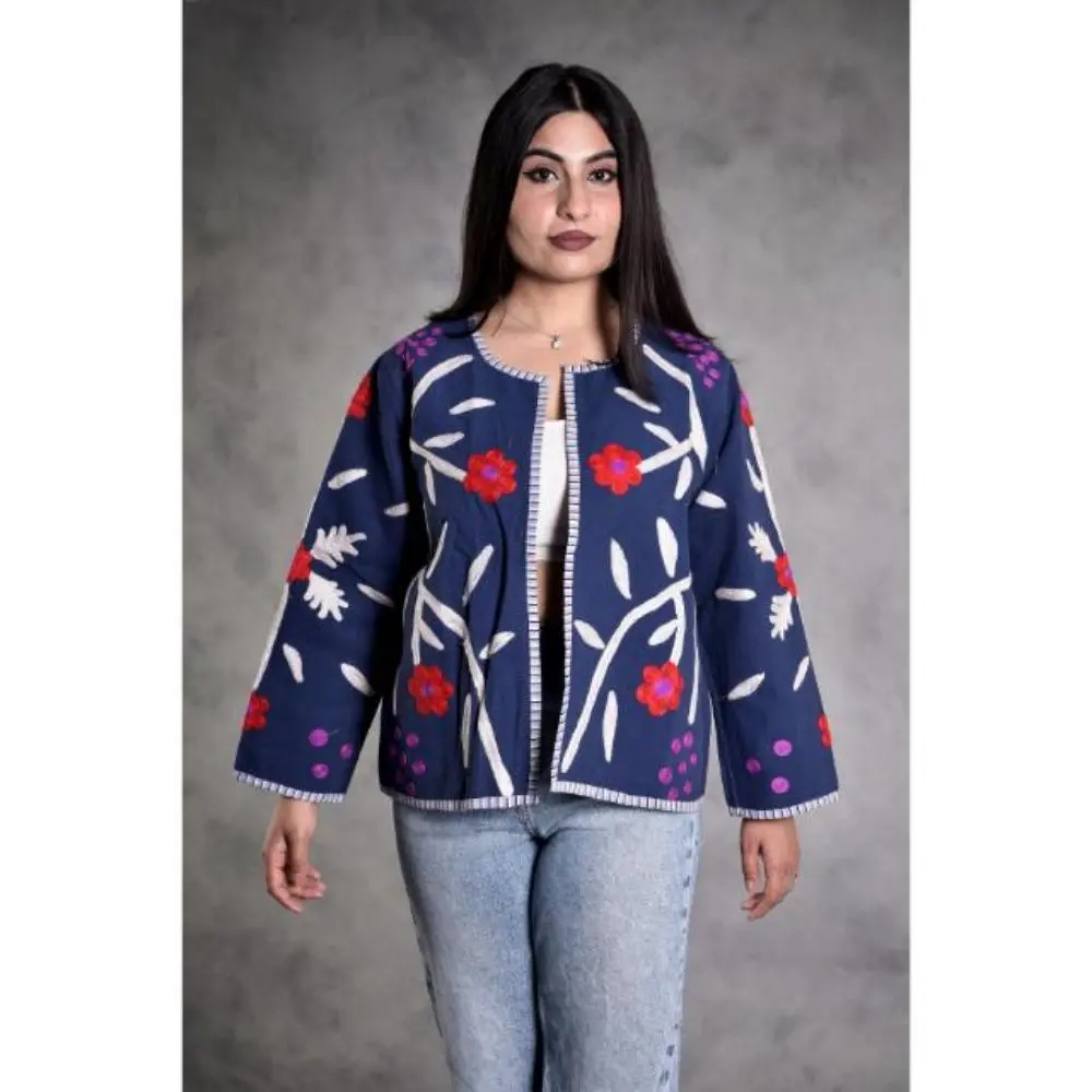 Suzani Embroidered Cotton Canvas Jacket, Boho Hippie Style