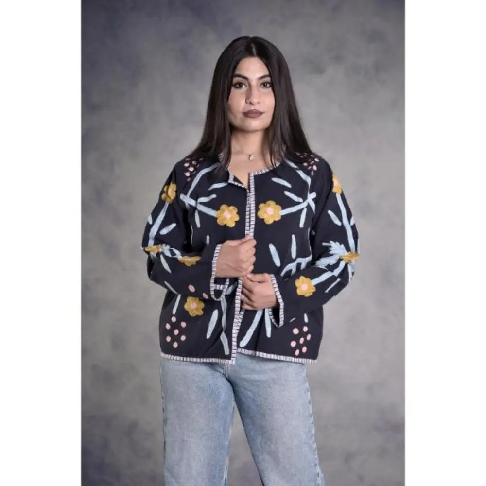 Suzani Embroidered Cotton Canvas Jacket, Boho Hippie Style
