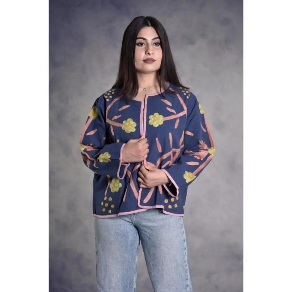 Suzani Embroidered Cotton Canvas Jacket, Boho Hippie Style