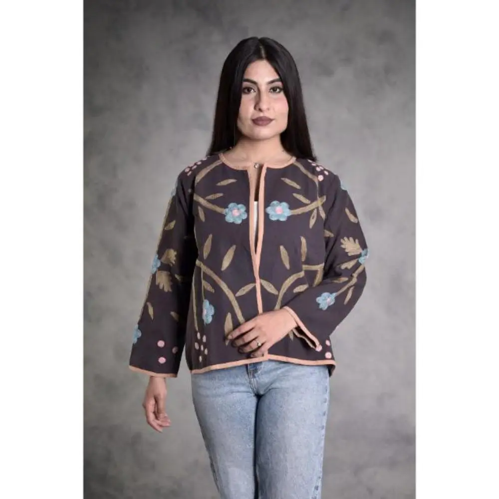 Suzani Embroidered Cotton Canvas Jacket, Boho Hippie Style