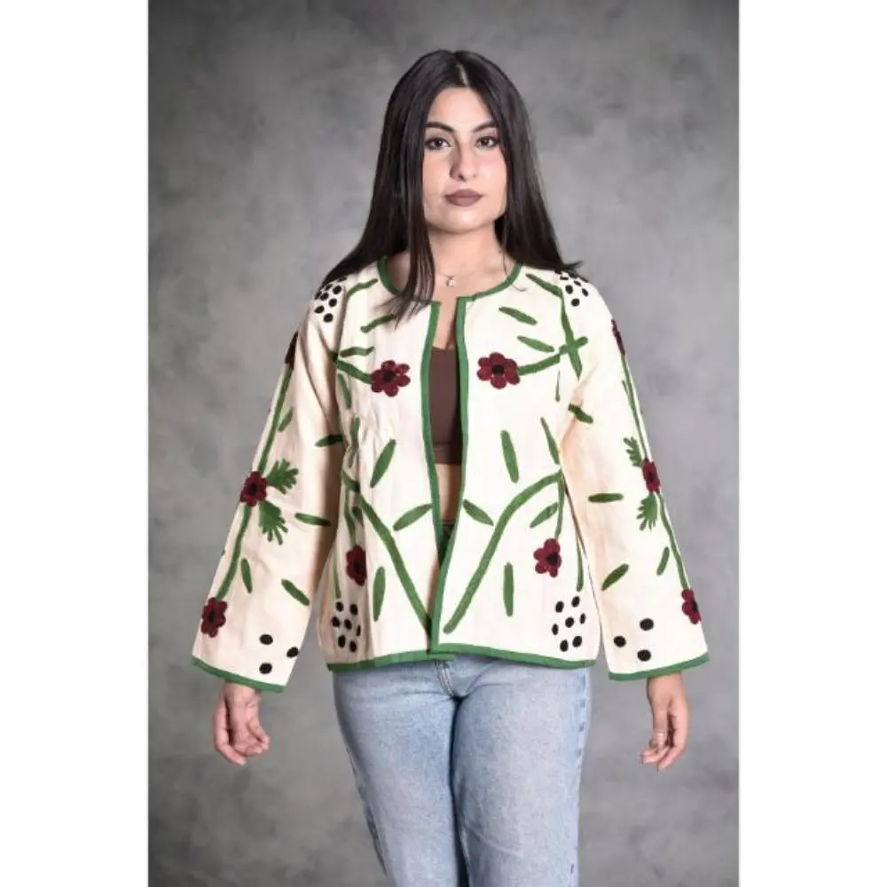 Suzani Embroidered Cotton Canvas Jacket, Boho Hippie Style