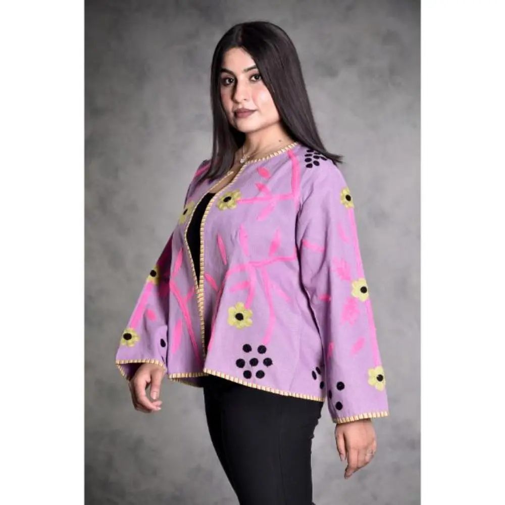 Suzani Embroidered Cotton Canvas Jacket, Boho Hippie Style