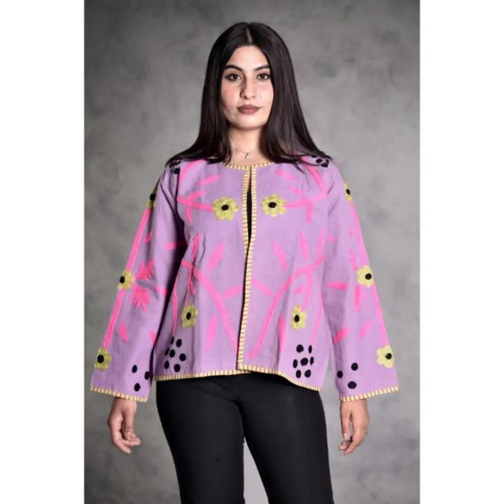 Suzani Embroidered Cotton Canvas Jacket, Boho Hippie Style