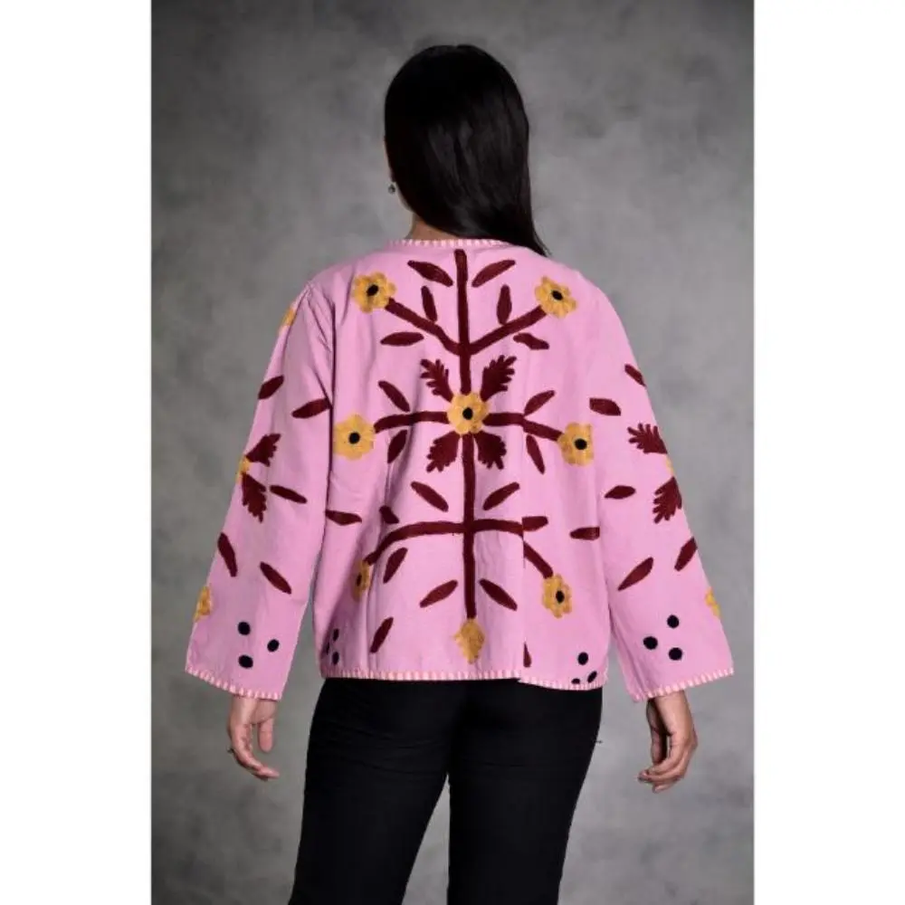 Lightweight Cotton Slub Suzani Jacket, Floral Embroidered Coat