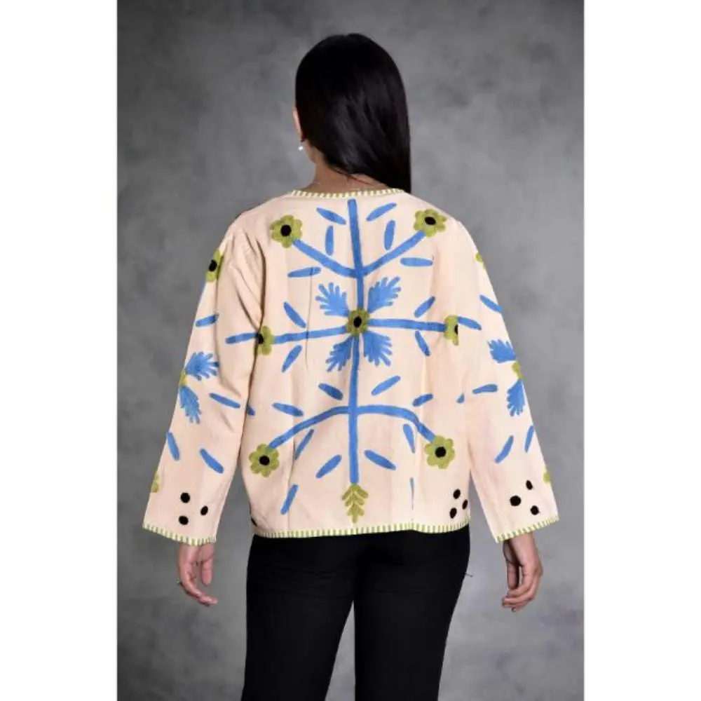 Suzani Embroidered Cotton Canvas Jacket, Boho Hippie Style